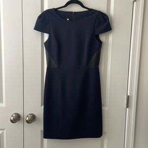 navy dress with leather